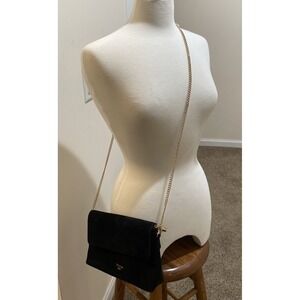 Dune London Beliza Black Leather &Suede Soft Clutch Detachable Chain Strap